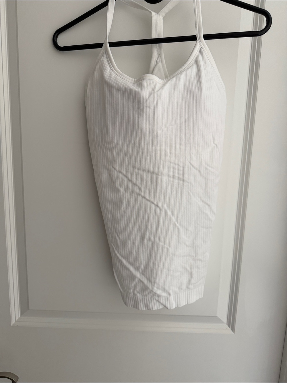 White Ribbed Tank Top with T-Back Strap